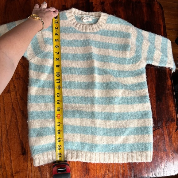 J. Crew Shetland Wool Striped Blue and Cream Sweater SZ M - Picture 4 of 5